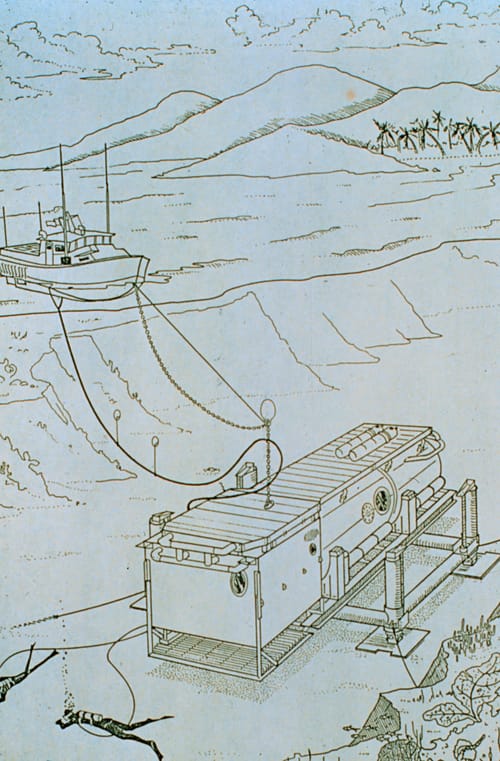 Line drawing of the Aquarius undersea research lab in Salt River Canyon (St. Croix), courtesy NOAA; details in endnotes.